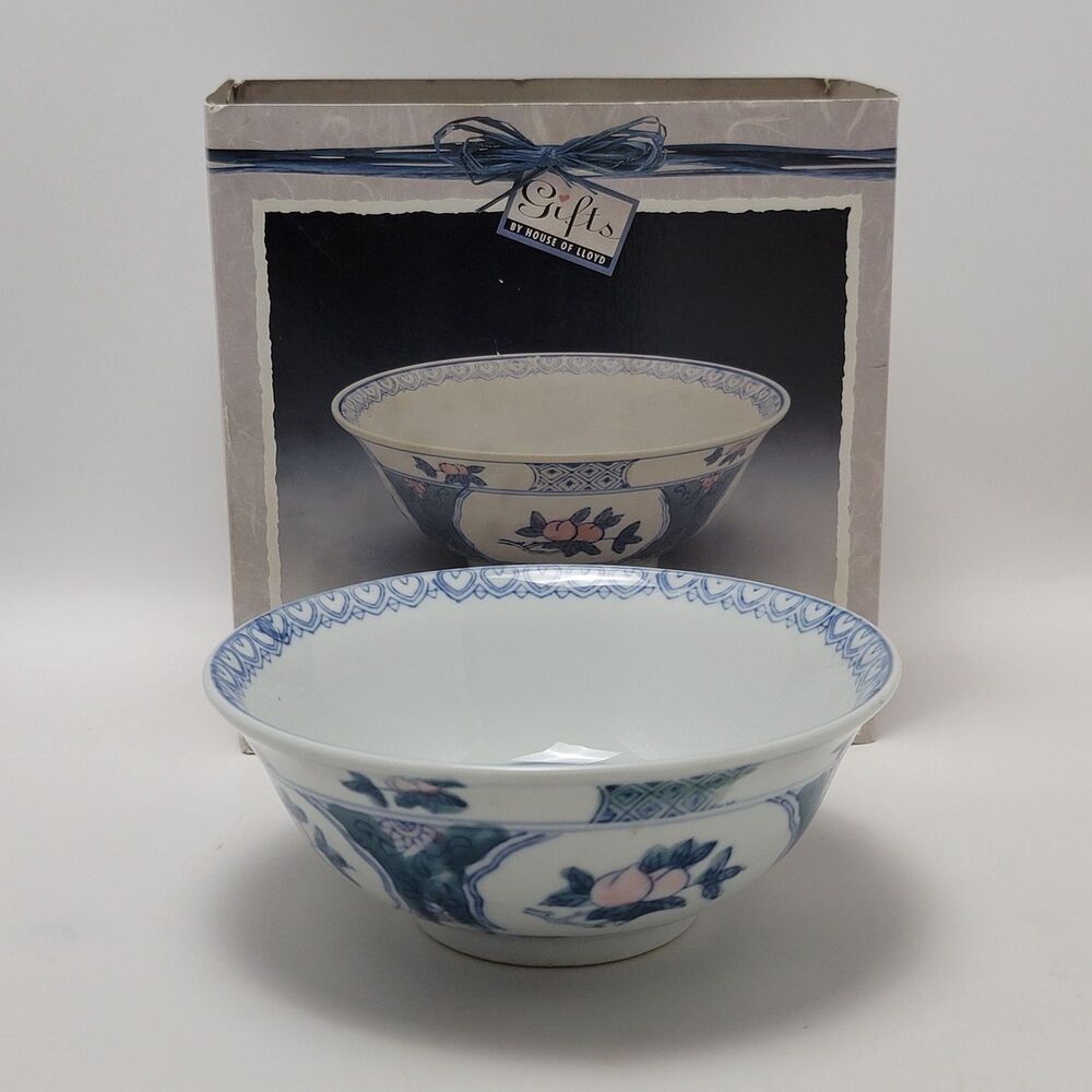 House of Lloyd Oriental Pastel Porcelain Peach Bowl from 1994 Blue And White